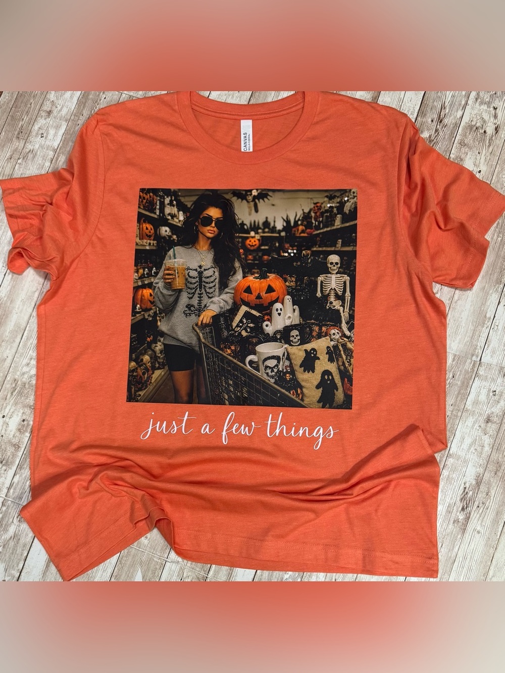 Orange Halloween Shirt with “Just a Few Things” print Medium